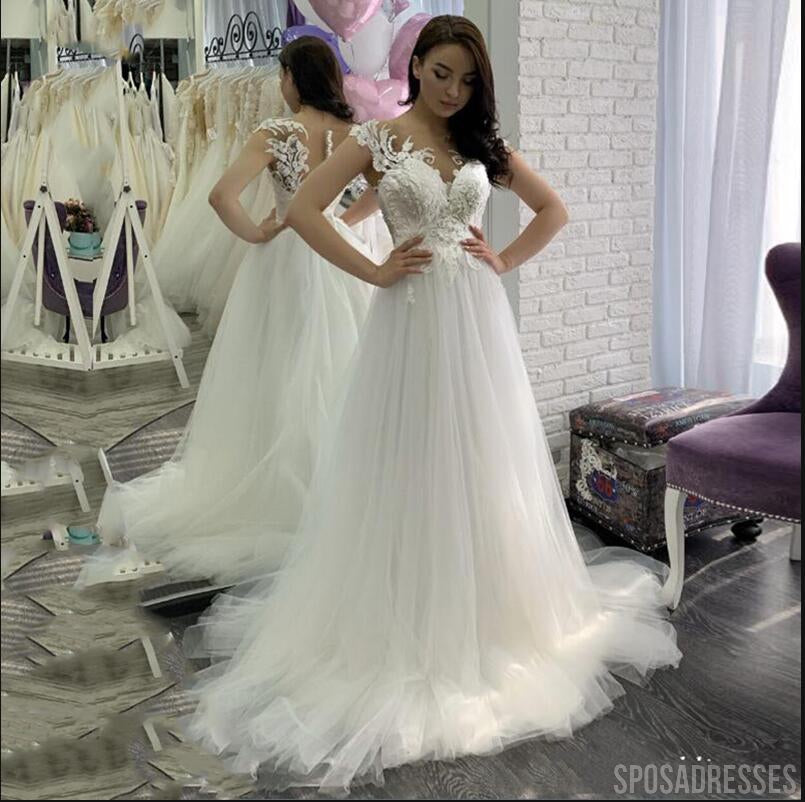 Scoop Lace A-line Cheap Wedding Dresses Online, Cheap Bridal Dresses, WD653