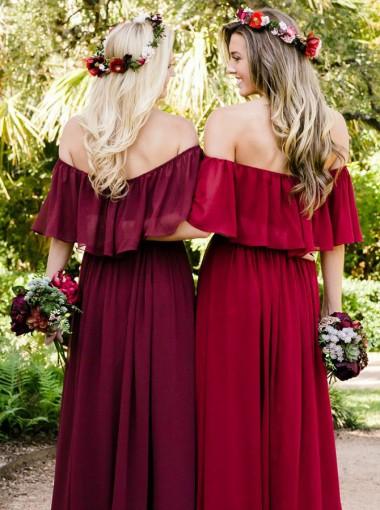 Sage Green Off Shoulder Chiffon Long Cheap Bridesmaid Dresses Online, WG614
