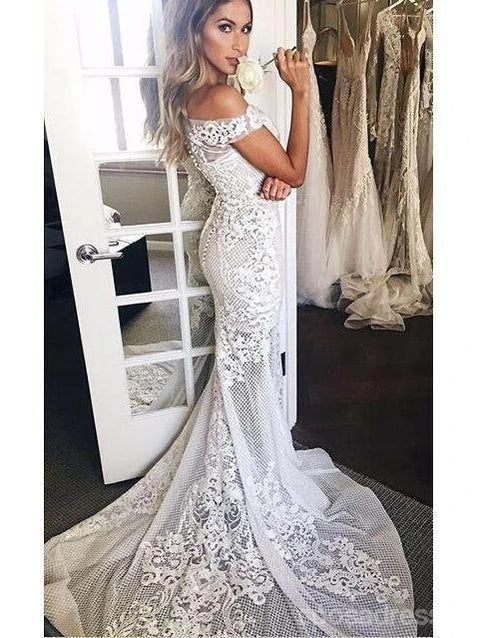 Off Shoulder Lace Mermaid Wedding Dresses, Cheap Wedding Gown, WD685 ...
