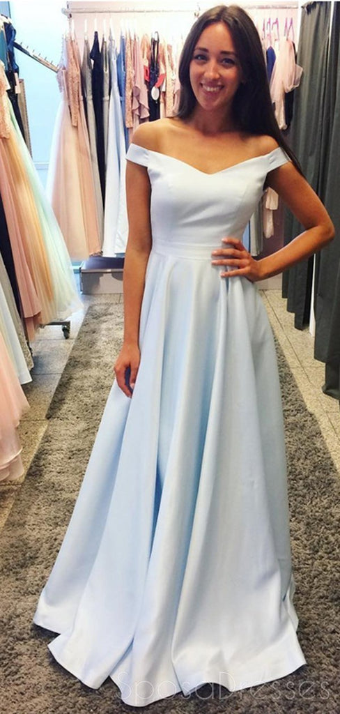 Simple Off Shoulder Baby Blue Long Evening Prom Dresses, Cheap Sweet 16 Dresses, 18388