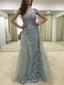 Sexy See Through Sparkly Cap Sleeve Mermaid Lace Beaded Pieces Long Evening Prom Dresses, 17466