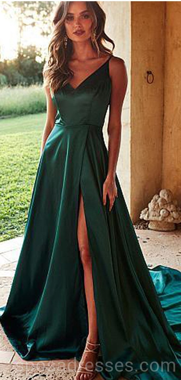 Emerald Green Side Slit Long Evening Prom Dresses, Cheap Custom Party SposaDresses Emerald Green Side Slit Long Evening Prom Dresses, Cheap Custom Party SposaDresses