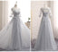 Long Sleeve Gray Lace A line Long Bridesmaid Dresses, Bridesmaid Dresses, BD020