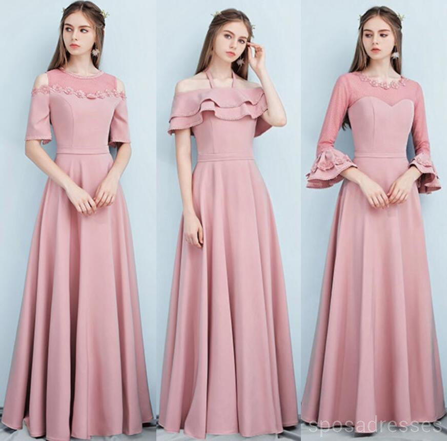 Dusty Pink Floor Length Mismatched Simple Cheap Bridesmaid Dresses, WG517