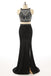 Sexy Two Pieces Beaded Evening Prom Dresses, Black Long Slit Party Prom Dress, Custom Long Prom Dresses, Cheap Formal Prom Dresses, 17058