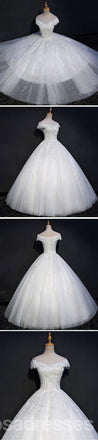 Cap Sleeve Lace Beaded A line Wedding Dresses, Custom Made Wedding Dresses, Cheap Wedding Gowns, WD212