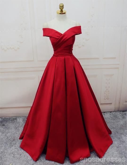 Simple Red Off Shoulder A line Long Custom Evening Prom Dresses, 17418 SposaDresses Simple Red Off Shoulder A line Long Custom Evening Prom Dresses, 17418 SposaDresses