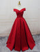 Simple Red Off Shoulder A line Long Custom Evening Prom Dresses, 17418