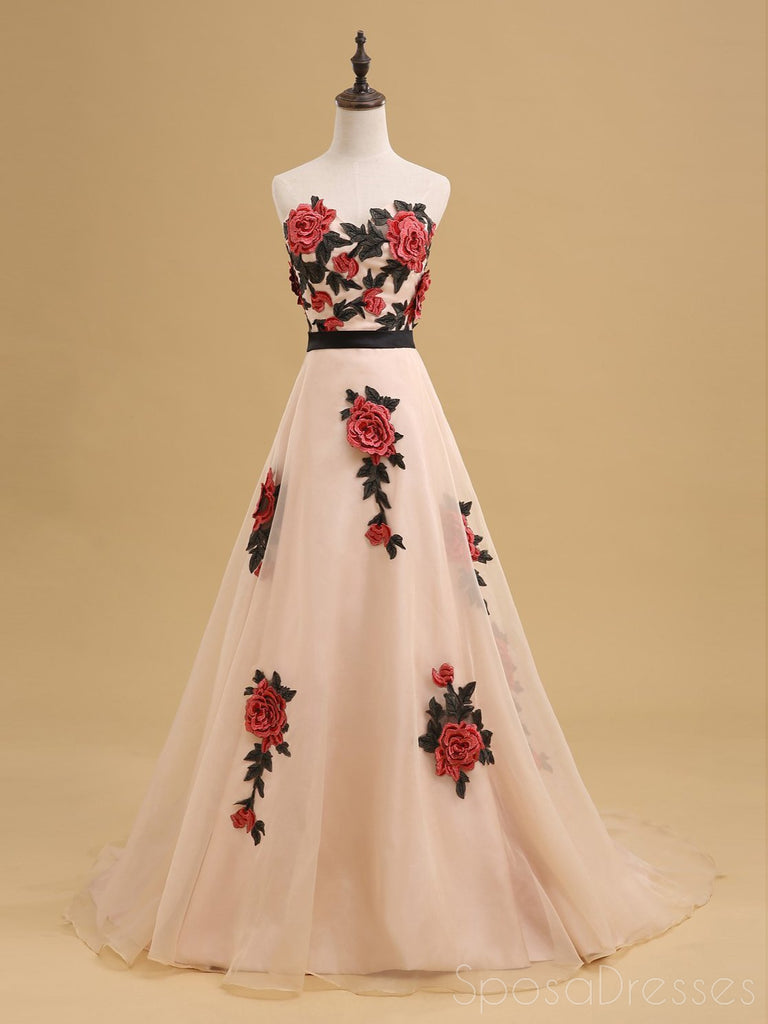 Sweetheart Hand Made Flower A-line Long Evening Prom Dresses, 17629