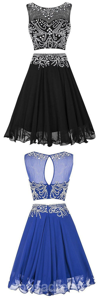 Sexy Two Pieces Beaded Lace Chiffon Homecoming Prom Dresses, Affordable Short Party Prom Sweet 16 Dresses, Perfect Homecoming Cocktail Dresses, CM354
