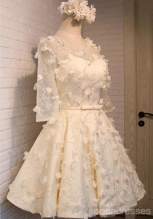 Lace Long Sleeve Open Back Homecoming Prom Dresses, Affordable Short Party Prom Dresses, Perfect Homecoming Dresses, CM282