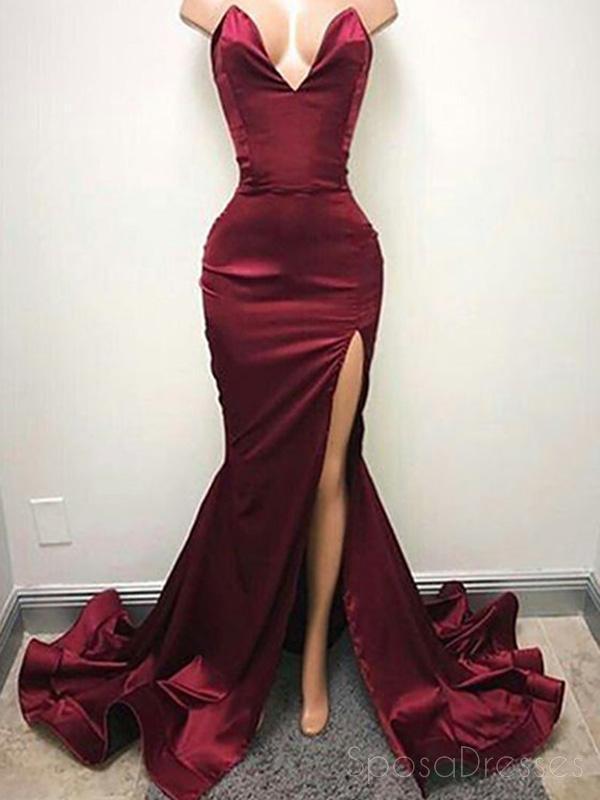 maroon mermaid prom dresses 2018 Sexy Burgundy Slit Cowl Mermaid Prom Dress TCDFD8608