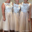 Pretty Iovry Lace Top Tulle Tea Length Affordable Bridesmaid Dresses, WG166