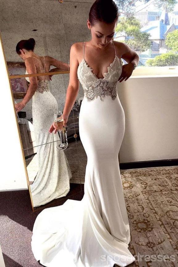 Spaghetti Straps Lace Mermaid Wedding Dresses Online, Cheap Bridal Dresses, WD637