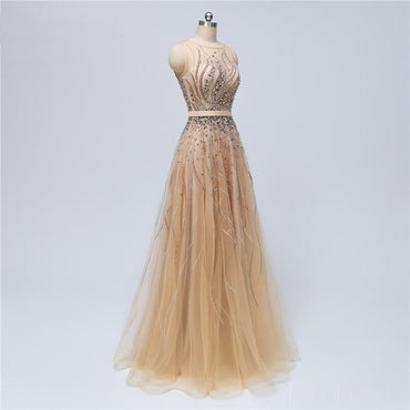 Sparkly Heavily Beaded Unique Bateau A-line Long Evening Prom Dresses, Luxurious Sweet 16 Dresses, 18346