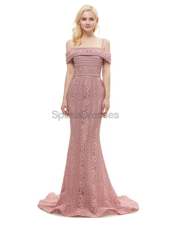 Off Shoulder Dusty Pink Lace Mermaid Evening Prom Dresses, Evening Par SposaDresses Off Shoulder Dusty Pink Lace Mermaid Evening Prom Dresses, Evening Par SposaDresses