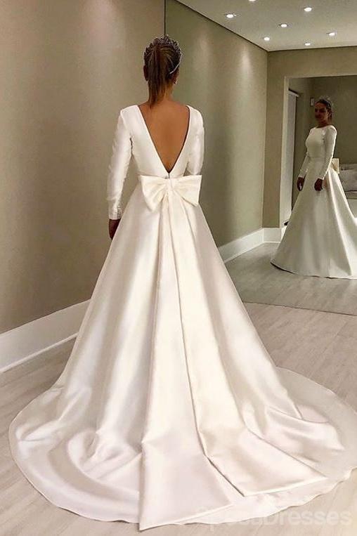 Simple Long Sleeves Satin A-line Wedding Dresses, Cheap Wedding Gown, SposaDresses Simple Long Sleeves Satin A-line Wedding Dresses, Cheap Wedding Gown, SposaDresses
