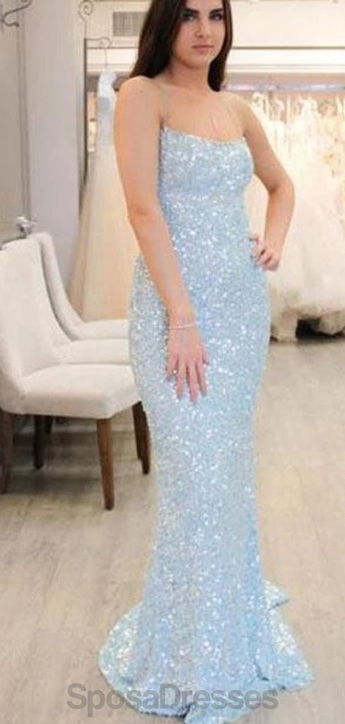 Sexy Backless Light Blue Mermaid Long Evening Prom Dresses, Evening Party Prom Dresses, 12167