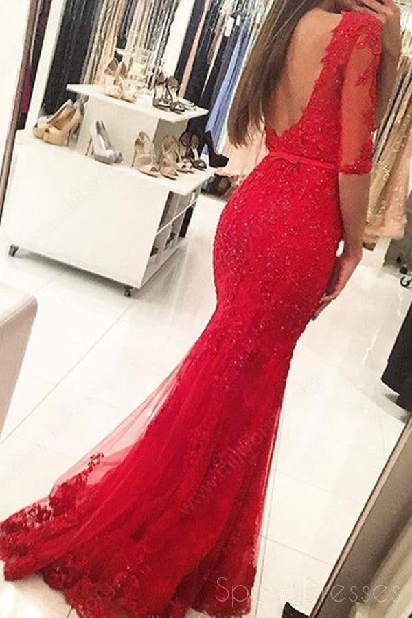 Long Sleeve Backless High Neck Red Mermaid Lace Long Evening Prom Dres SposaDresses Long Sleeve Backless High Neck Red Mermaid Lace Long Evening Prom Dres SposaDresses