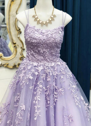 Sexy Backless Lilac Lace Beaded A-line Long Evening Prom Dresses, Evening Party Prom Dresses, 12301