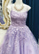 Sexy Backless Lilac Lace Beaded A-line Long Evening Prom Dresses, Evening Party Prom Dresses, 12301