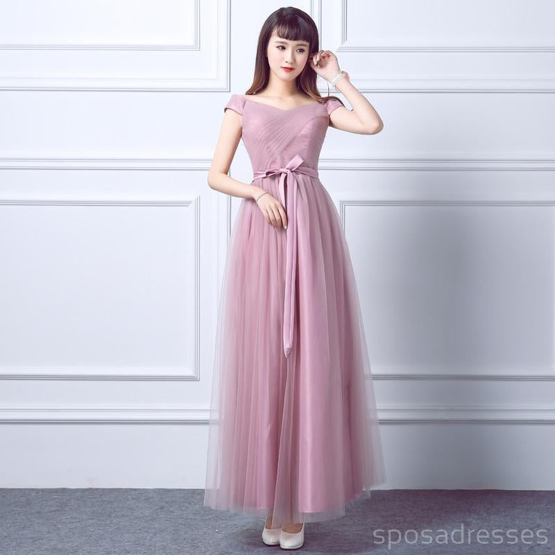 Mismatched Elegant Pink Tulle Long Bridesmaid Dresses, BD010