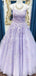 Sexy Backless Lilac Lace Beaded A-line Long Evening Prom Dresses, Evening Party Prom Dresses, 12301