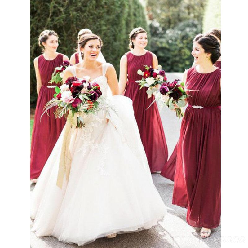 Jewel Dark Red Chiffon Cheap Long Cheap Bridesmaid Dresses Online, WG618
