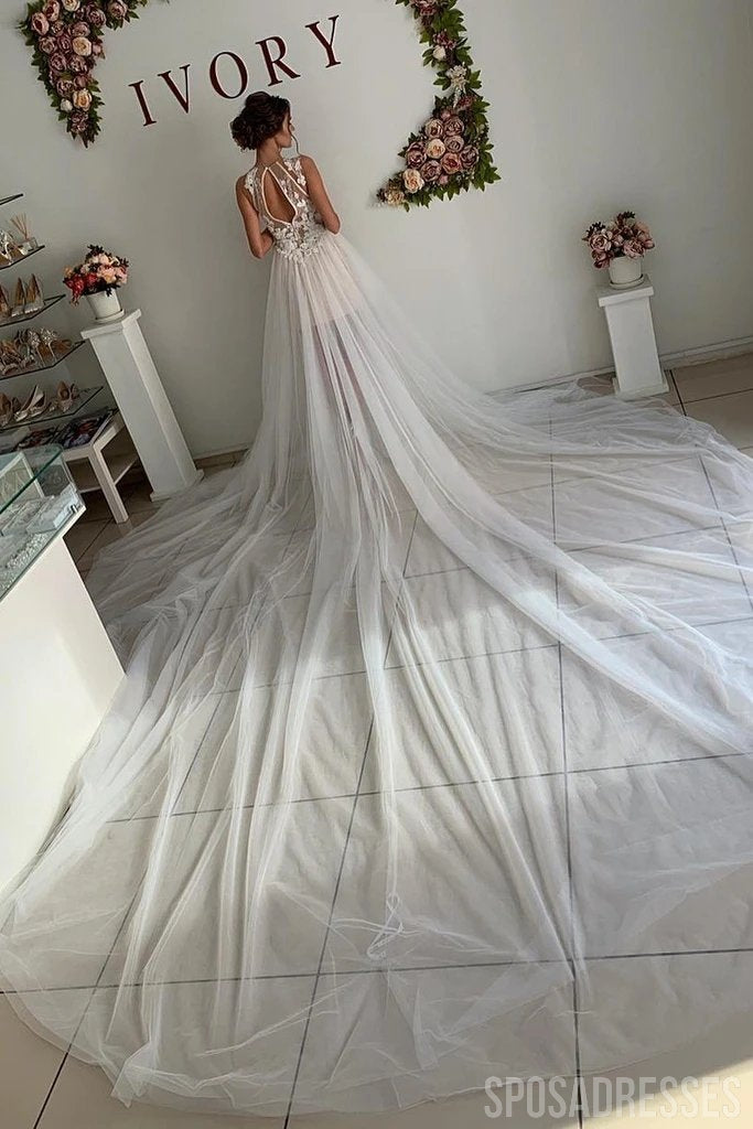Halter See Through Lace Cheap Wedding Dresses Online, Cheap Bridal Dresses, WD657
