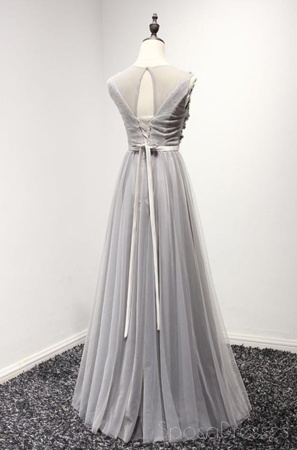Formal Fashion Gray Lace Beaded Tulle Evening Prom Dresses, Cheap Party Prom Dresses, Custom Long Prom Dresses, Cheap Formal Prom Dresses, 17144