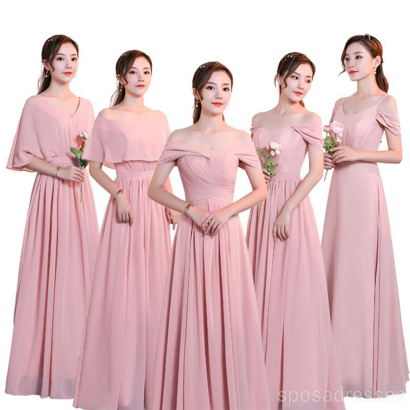Blush Pink Floor Length Mismatched Chiffon Cheap Bridesmaid Dresses, WG534