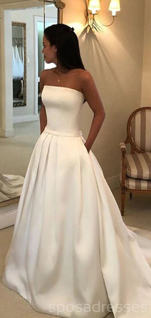 Strapless Simple A-line Satin Wedding Dresses Online, Cheap Bridal Dre ...