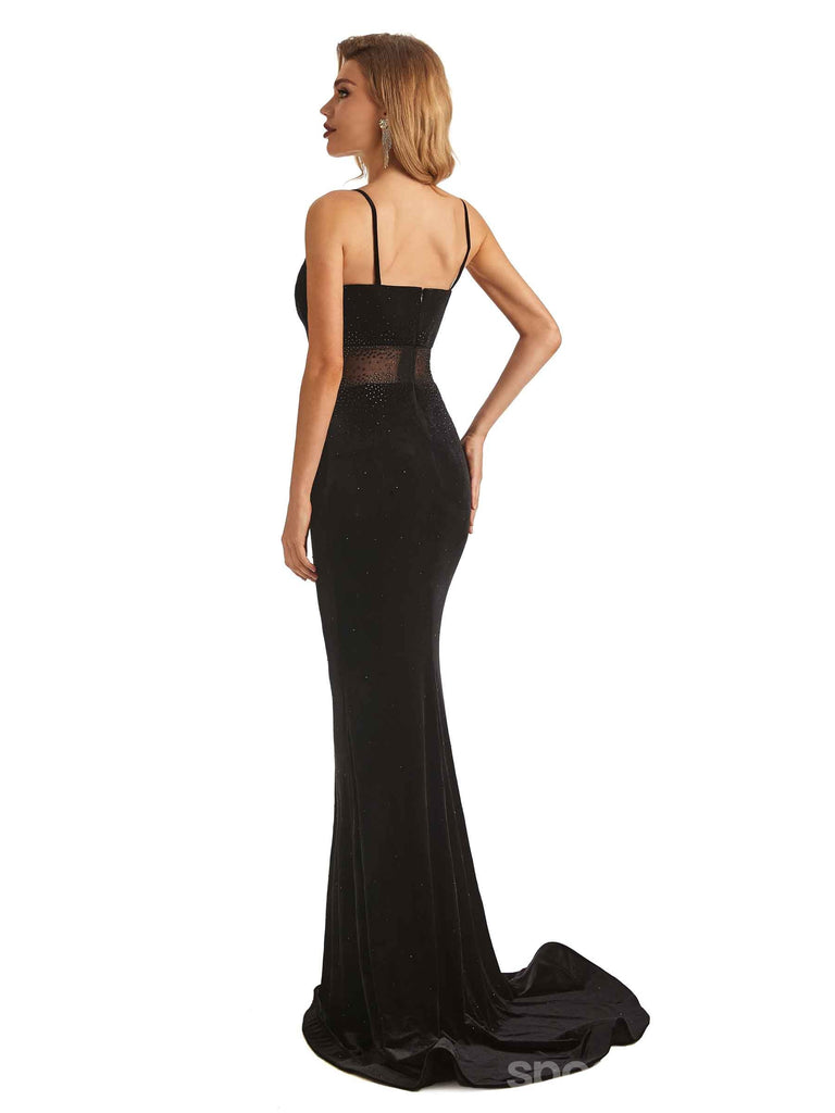 Sexy Black Mermaid Spaghetti Straps Cheap Long Prom Dresses,12947 ...