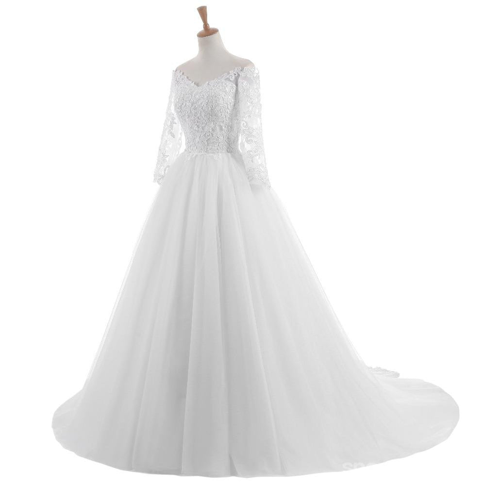 Long Sleeve A line Lace See Through Wedding Bridal Dresses, Custom Mad ...