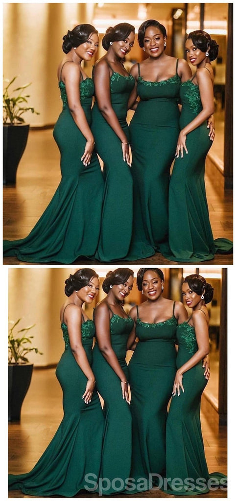 Spaghetti Straps Green Mermaid Long Cheap Bridesmaid Dresses Online, WG653