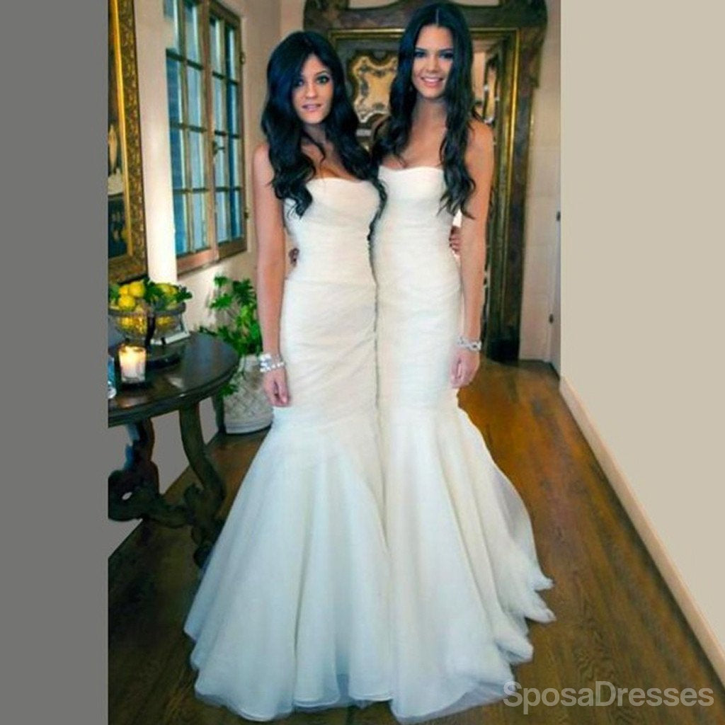 Gorgeous White Tulle Mermaid Long Bridesmaid Dresses for Wedding Party, WG195