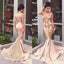 Sexy Mermaid Gold Lace Evening Prom Dresses, Long Deep V Neckline Party Prom Dress, Custom Long Prom Dresses, Cheap Formal Prom Dresses, 17071