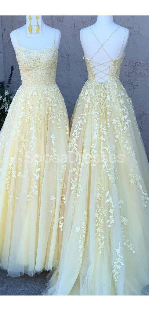 Yellow Lace Applique Beaded Evening Prom Dresses, Evening Party Prom D ...