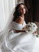 Off Shoulder Long Tail Satin Wedding Dresses, Cheap Wedding Gown, WD690