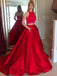 Simple Cheap Elegant Fashion Sexy Two Pieces A line Custom Red Long Evening Prom Dresses, 17360