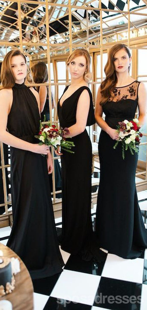 Mismatched Black Cheap Bridesmaid Dresses Online, WG773