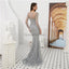 Long Sleeves Grey Heavily Beaded Mermaid Evening Prom Dresses, Evening Party Prom Dresses, 12097