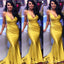 Yellow Mermaid Spaghetti Straps V-neck Long Bridesmaid Dresses Gown Online,WG1120