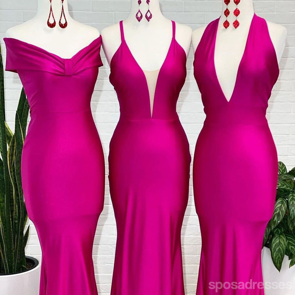 Mismatched Hot Pink Mermaid Sleeveless Long Bridesmaid Dresses Gown Online,WG1115