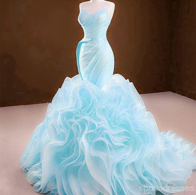 Sexy Blue Mermaid Sleeveless Sweetheart Long Prom Dresses Online,12673