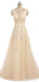 V Neck Champagne See Through Cheap Wedding Dresses Online, Cheap Bridal Dresses, WD494
