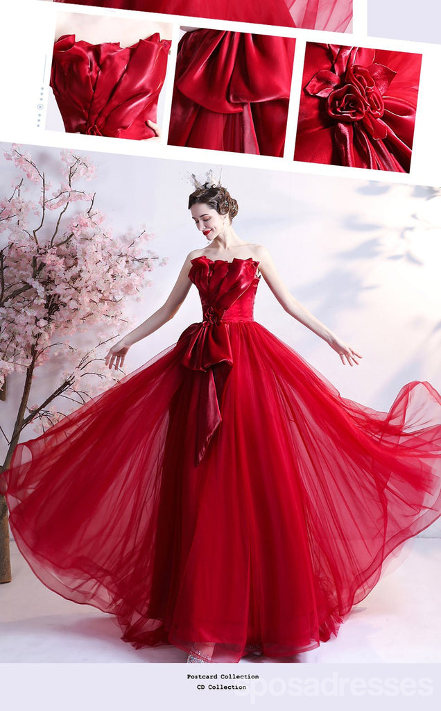 Sweetheart Red Ruffle A-line Long Evening Party Prom Dresses, Dance Dresses,12523