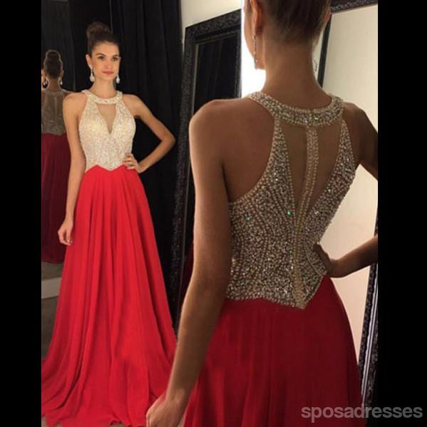 Red Prom Dresses, Halter prom Dress, Mermaid Prom Dress, dresses for Prom, Beaded prom dresses, PD1701