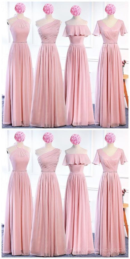 Affordable Blush Pink Floor Length Mismatched Chiffon Bridesmaid Dress ...