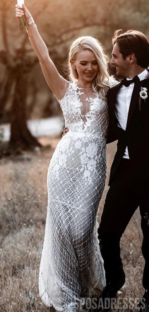 Long Sleeves Boho Lace Mermaid Wedding Dresses, Sexy Wedding Gown, WD681